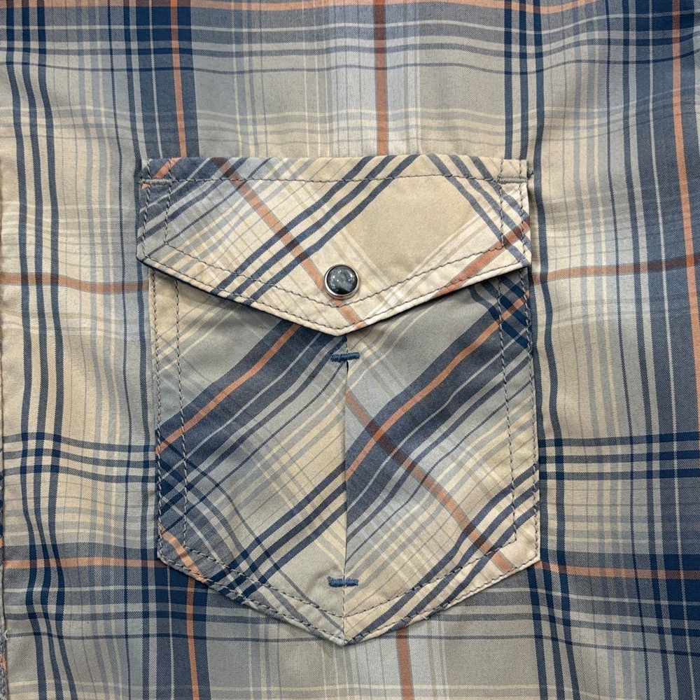 Men's Plaid Short Sleeve Shirt - Blue and Tan - Picture 4 of 7